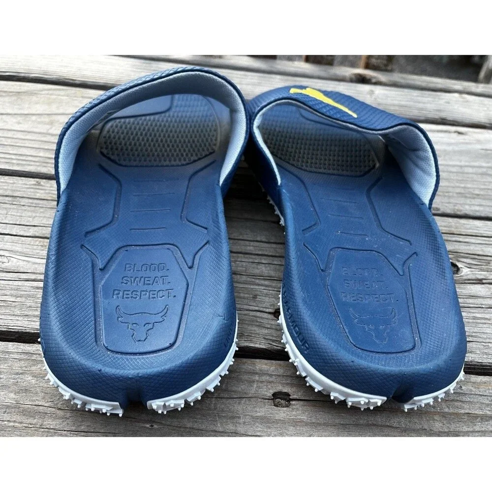 Under Armour Project Rock Brahma Bull Men's 12 Slide Sandals Michelin Soles Blue